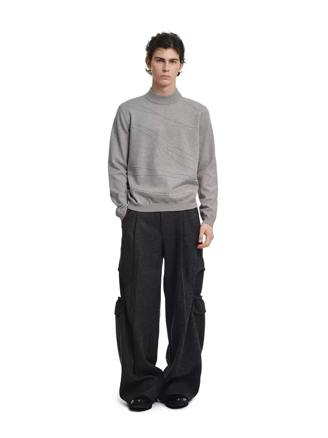 Raised Curve Mock Neck Knit Sweater - product view 5
