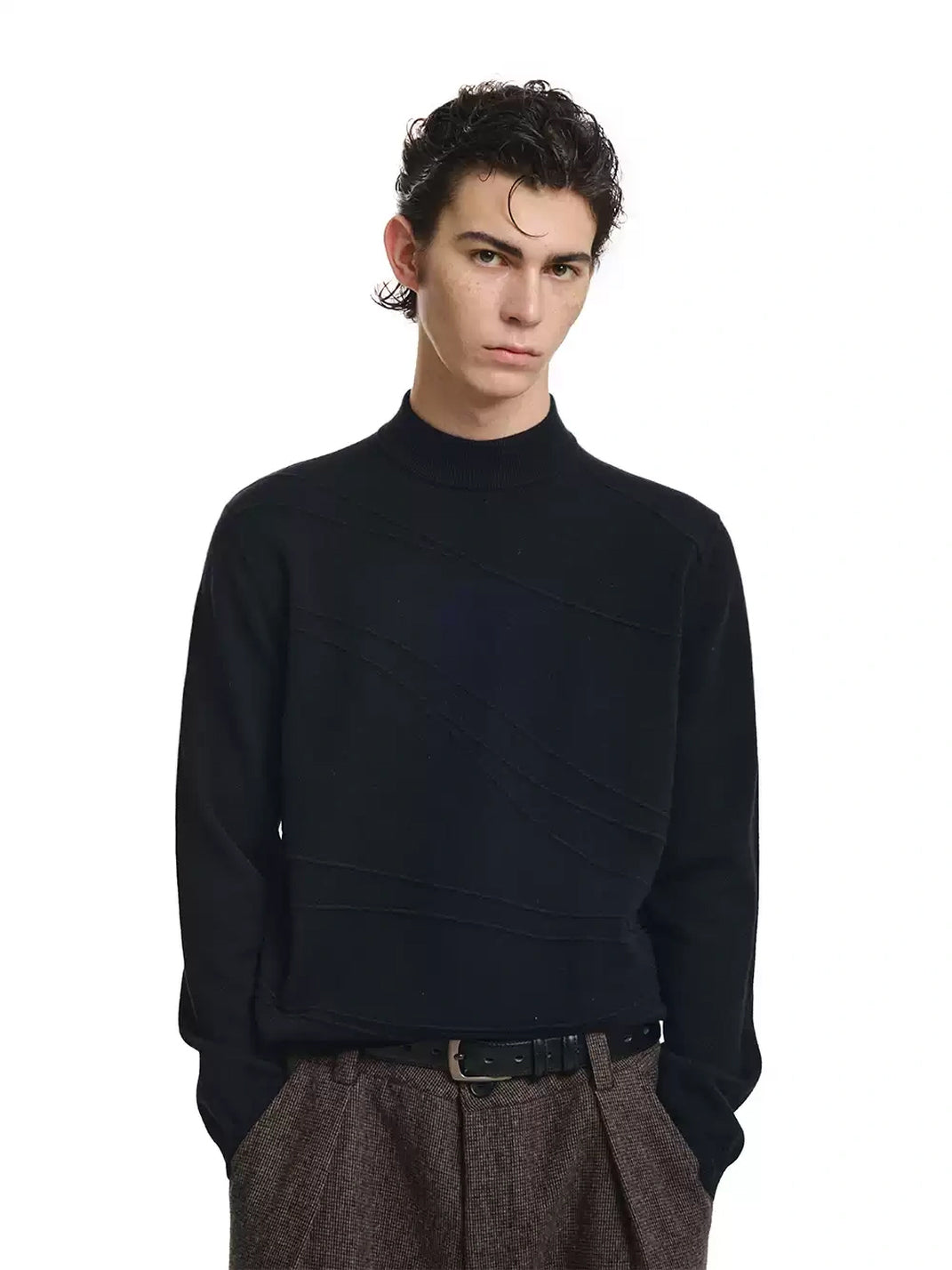 Raised Curve Mock Neck Knit Sweater - product view 7