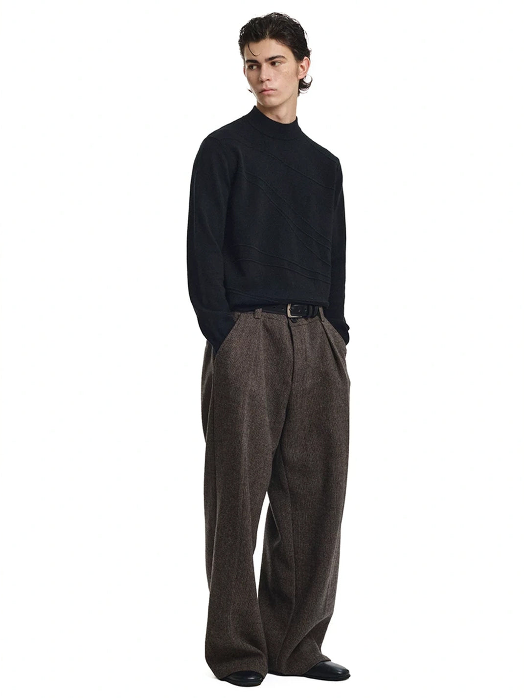 Raised Curve Mock Neck Knit Sweater - product view 9