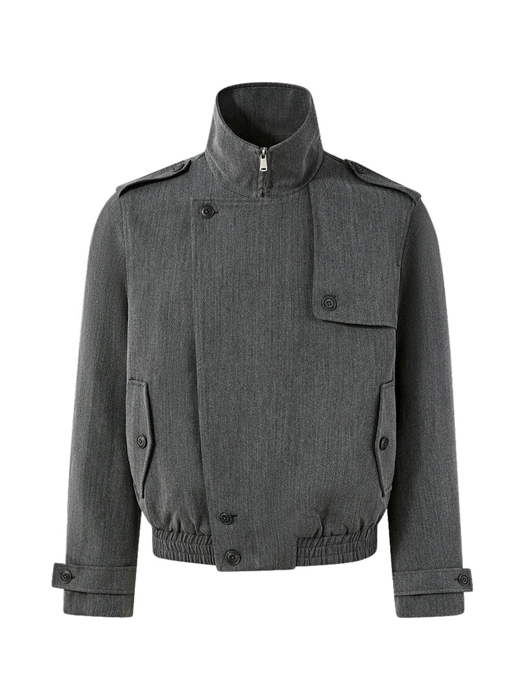 Layered Placket Cropped Herringbone Zip Jacket - front view