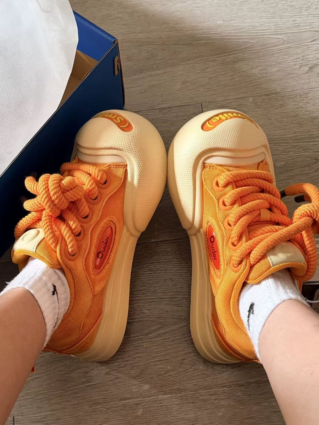 Orange Canvas Smile Toe Platform Sneakers - 2