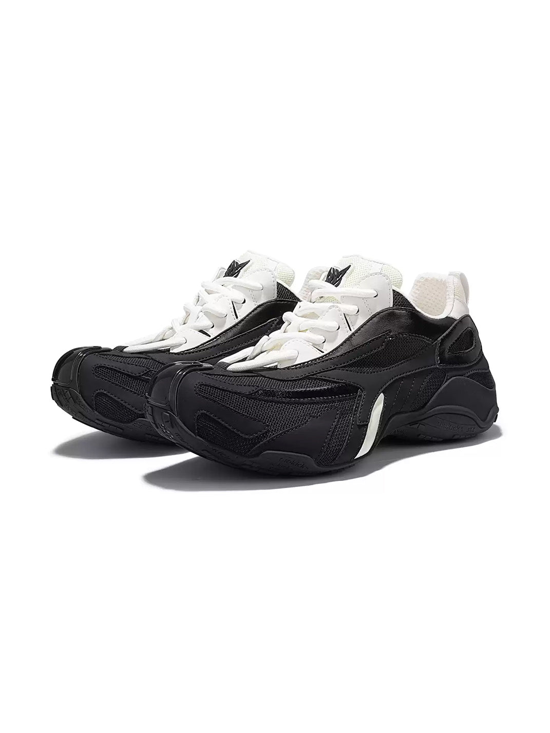 Contrast Panel Chunky Black Lace-Up Sneakers - 3