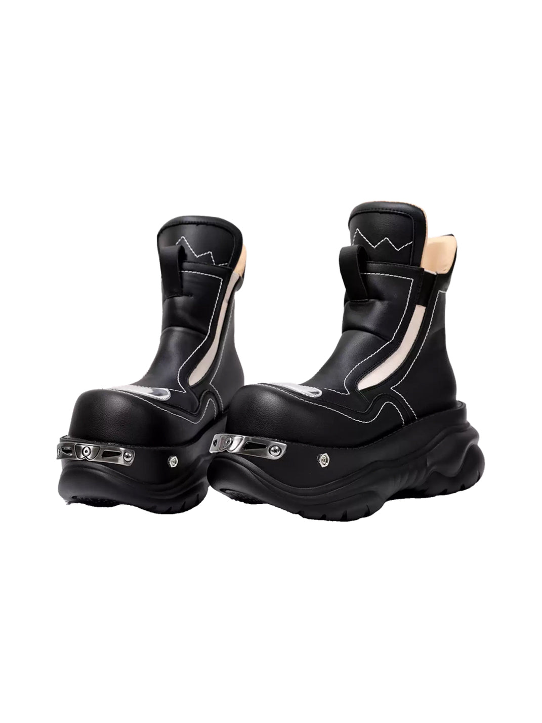 Contrast-Panel Wave-Sole Platform Ankle Boots - product view 8
