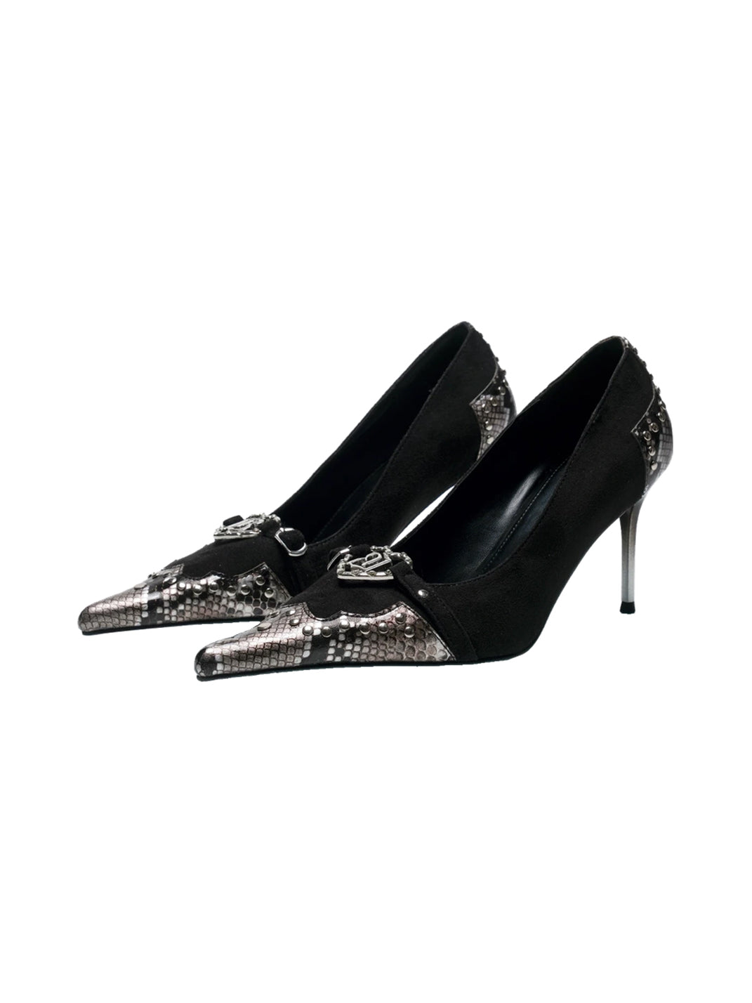 Heart-Accent Snake-Print Pointed Stiletto Pumps - product view 1