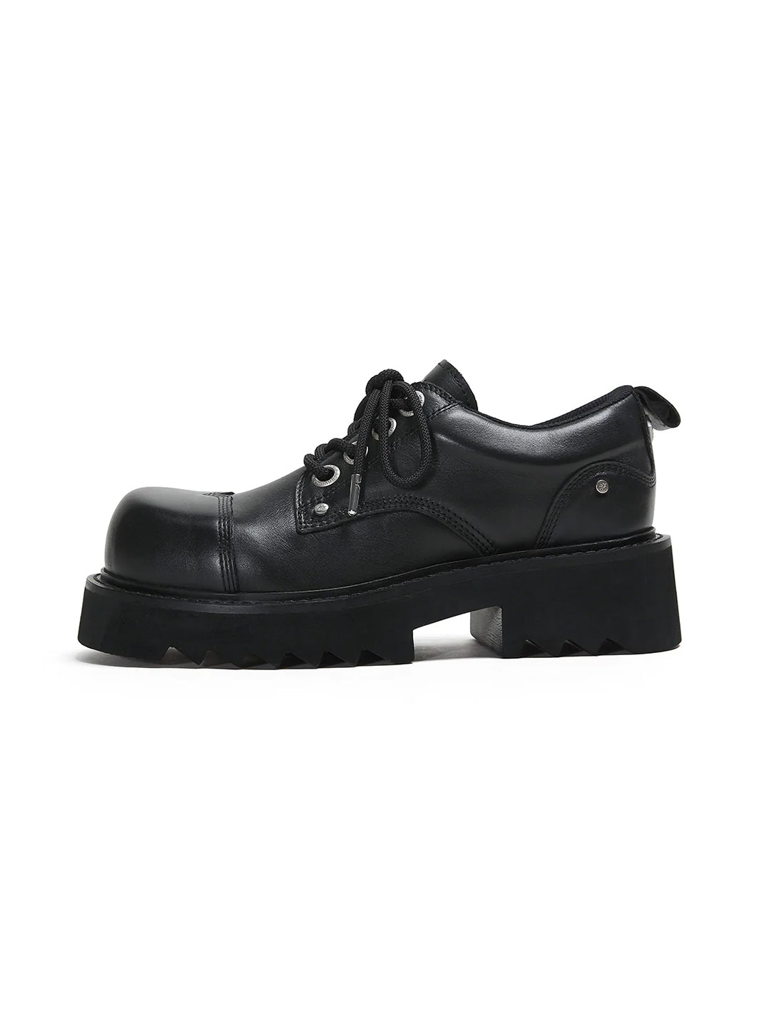Rivet Eyelet Black Leather Lug Sole Derbies - product view 1