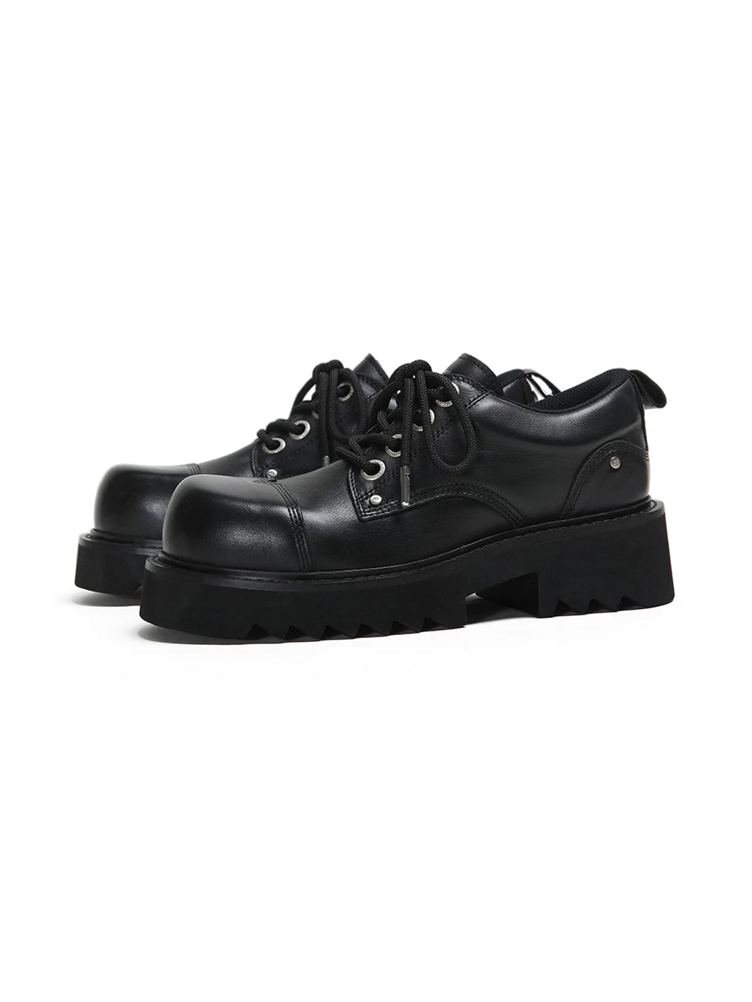 Rivet Eyelet Black Leather Lug Sole Derbies - product view 6