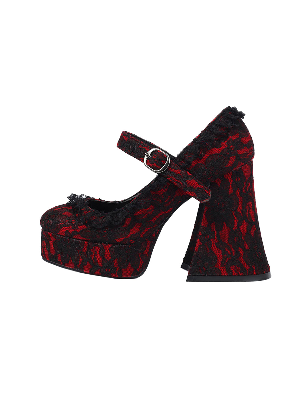 Ruffled Lace Buckle Strap Platform Heels - product view 1