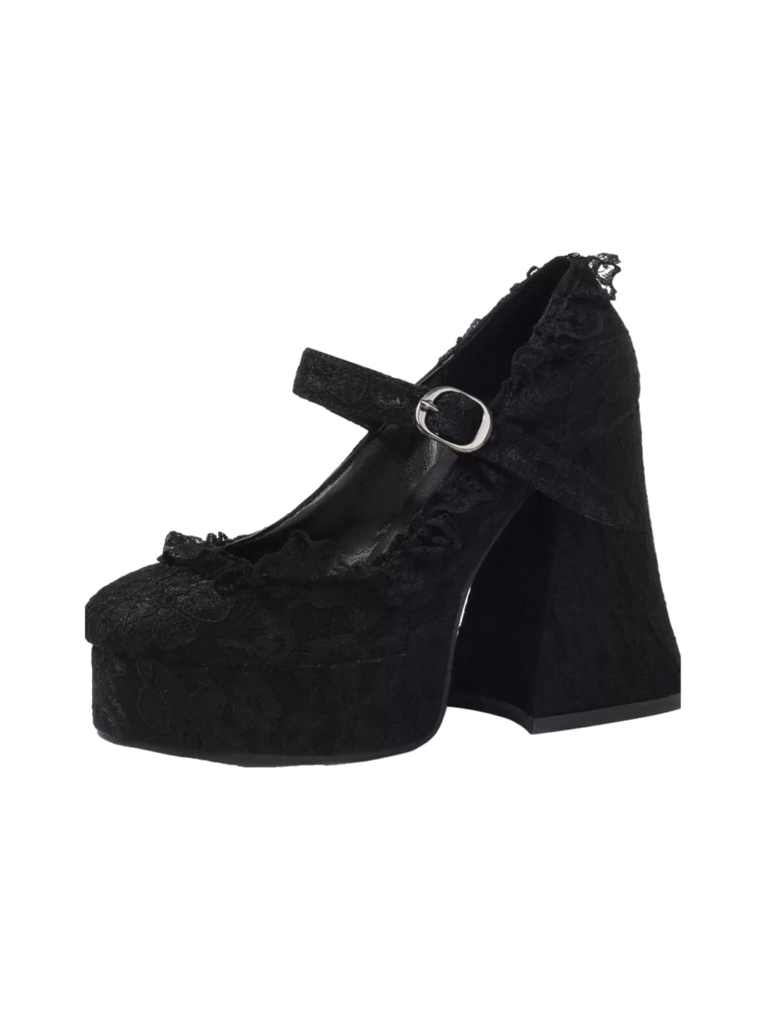 Ruffled Lace Buckle Strap Platform Heels - product view 4