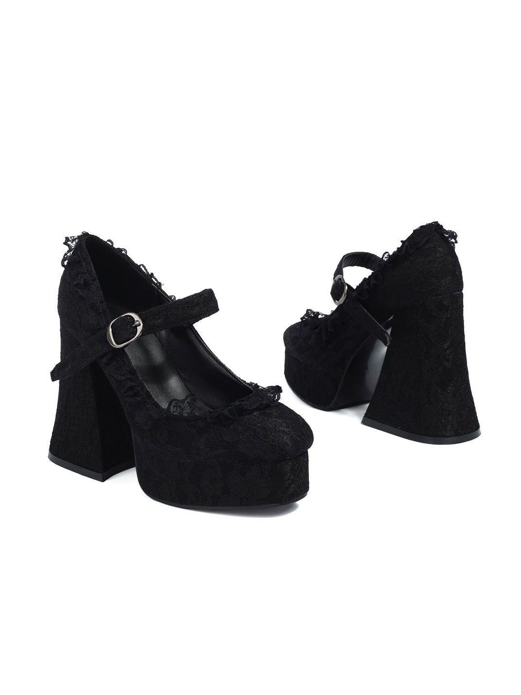 Ruffled Lace Buckle Strap Platform Heels - product view 6
