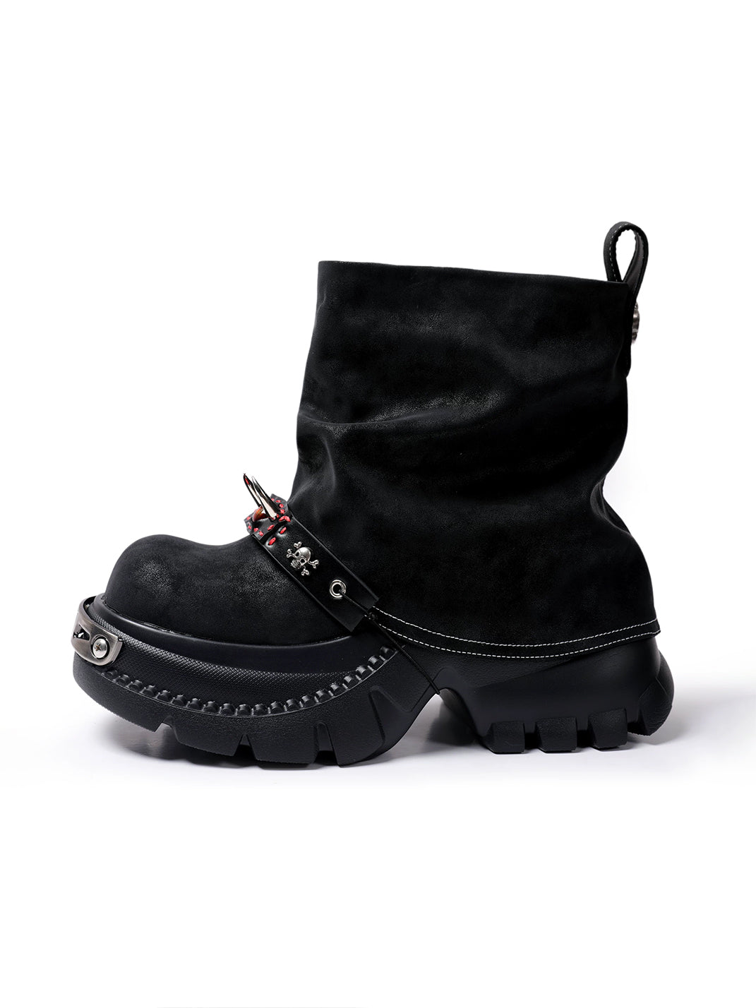 Skull-Chain Slouchy Suede Platform Boots - product view 1
