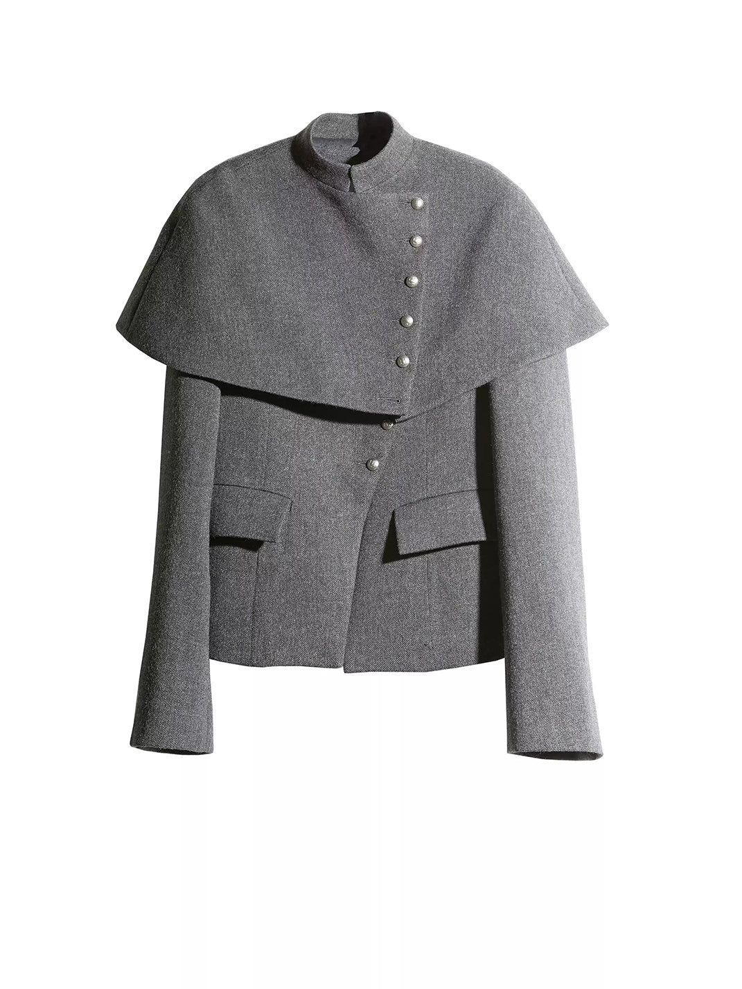 Detachable Cape Stand Collar Short Jacket - product view 1