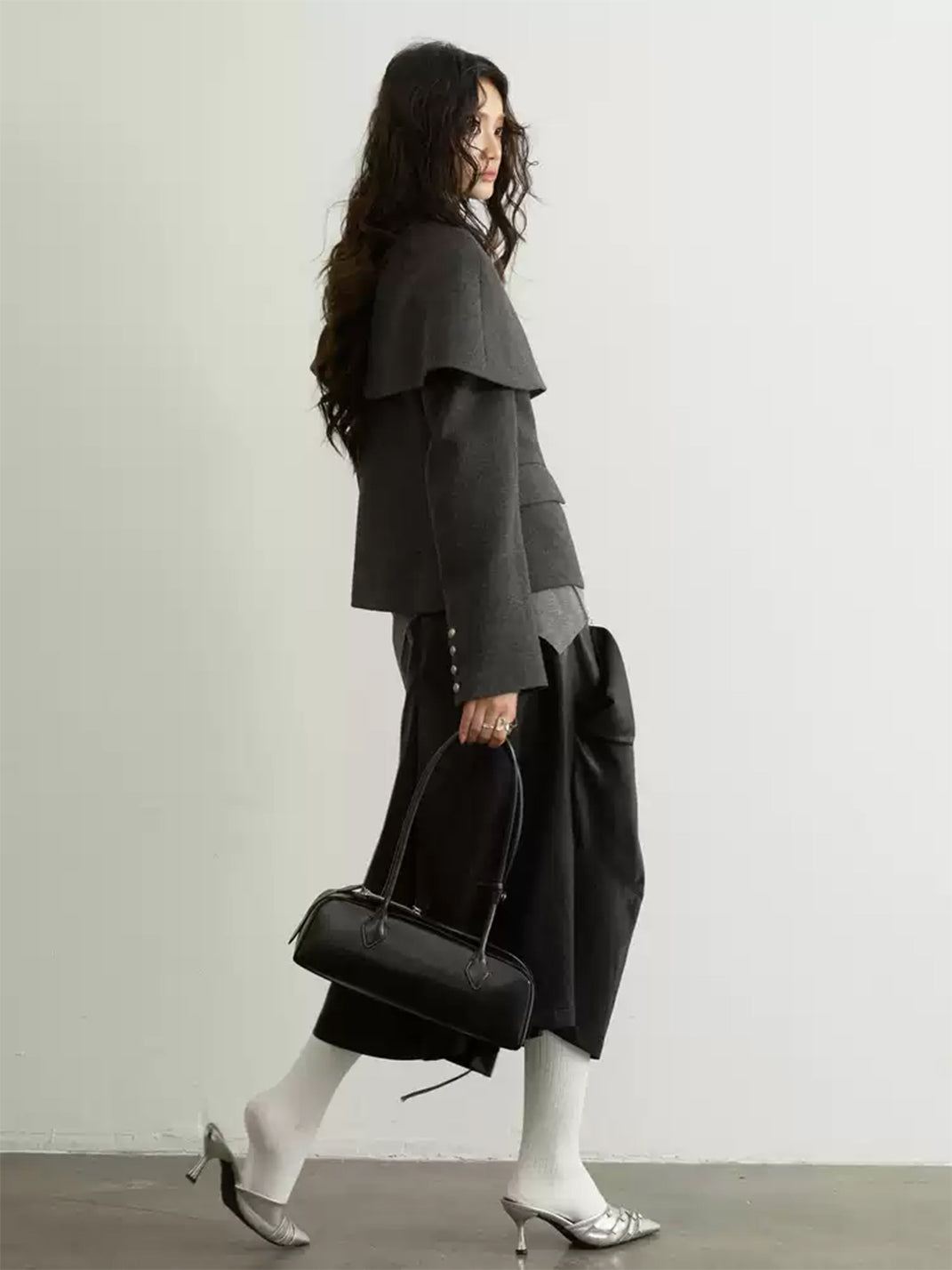 Detachable Cape Stand Collar Short Jacket - product view 4
