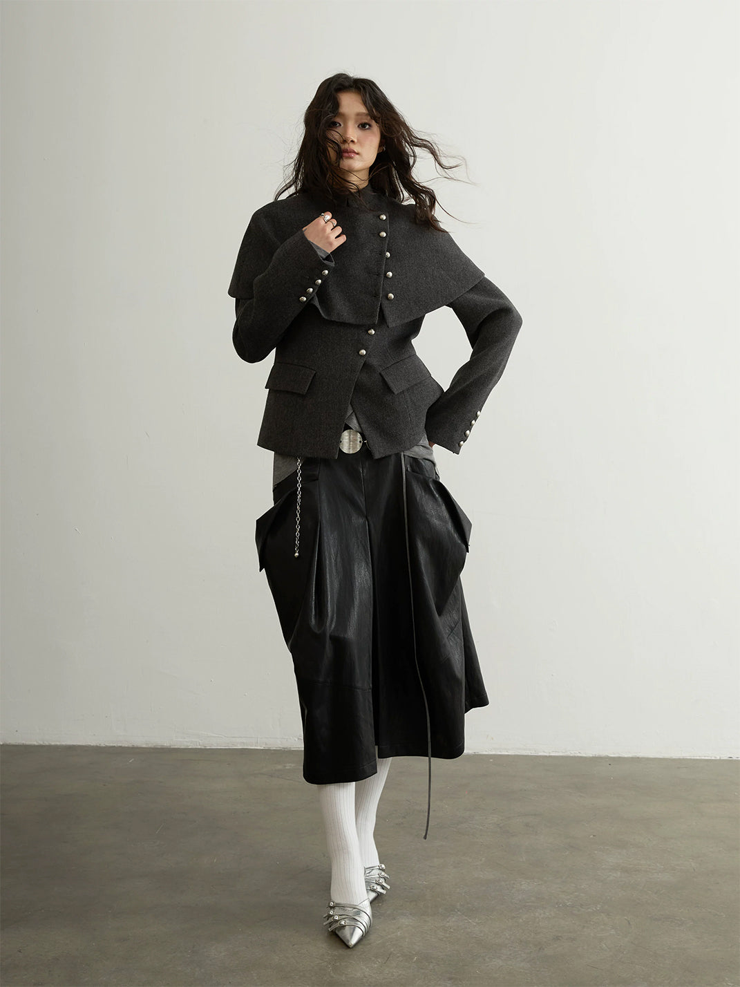 Detachable Cape Stand Collar Short Jacket - product view 5