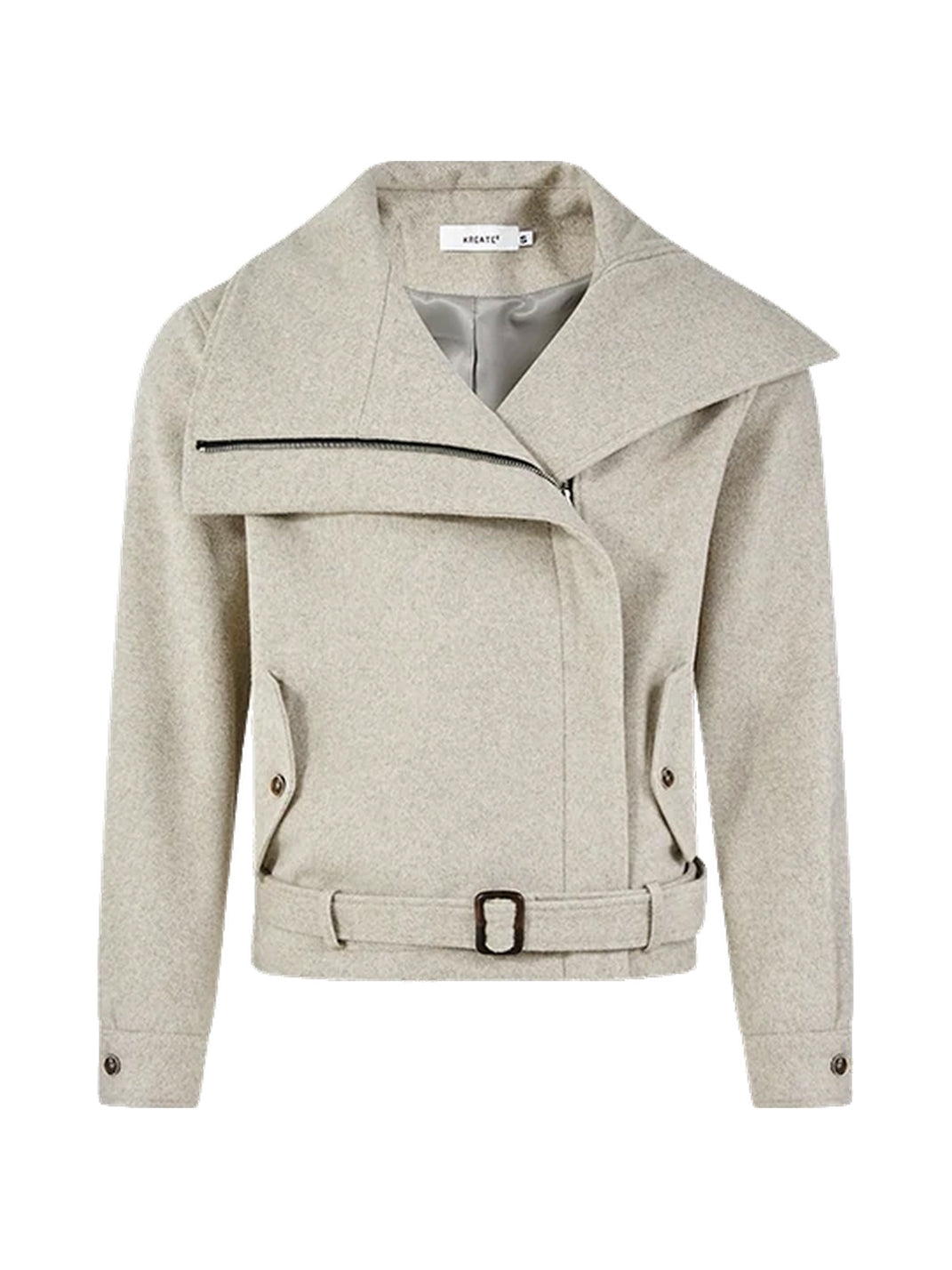 Belted Foldover Collar Wool Blend Jacket - product view 1