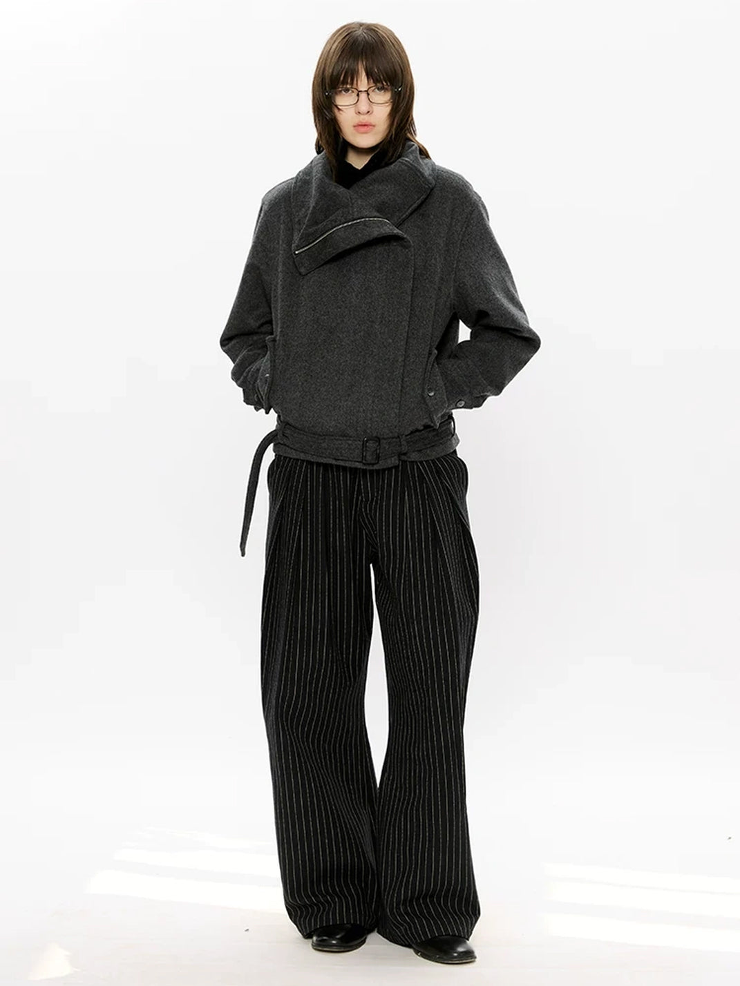 Belted Foldover Collar Wool Blend Jacket - product view 10
