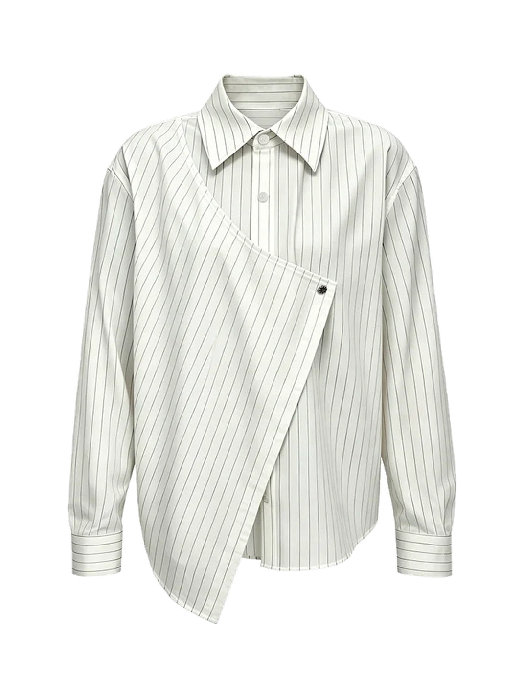 Asymmetric Overlap Pinstripe Long Sleeve Shirt - view 1