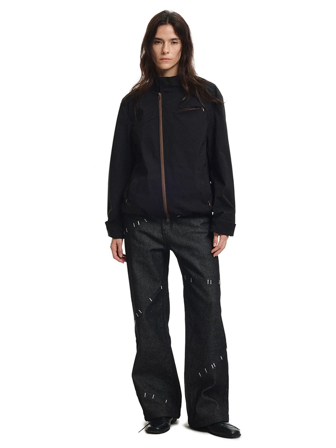 Contrast Cuff Stand Collar Zip Jacket - product view 10