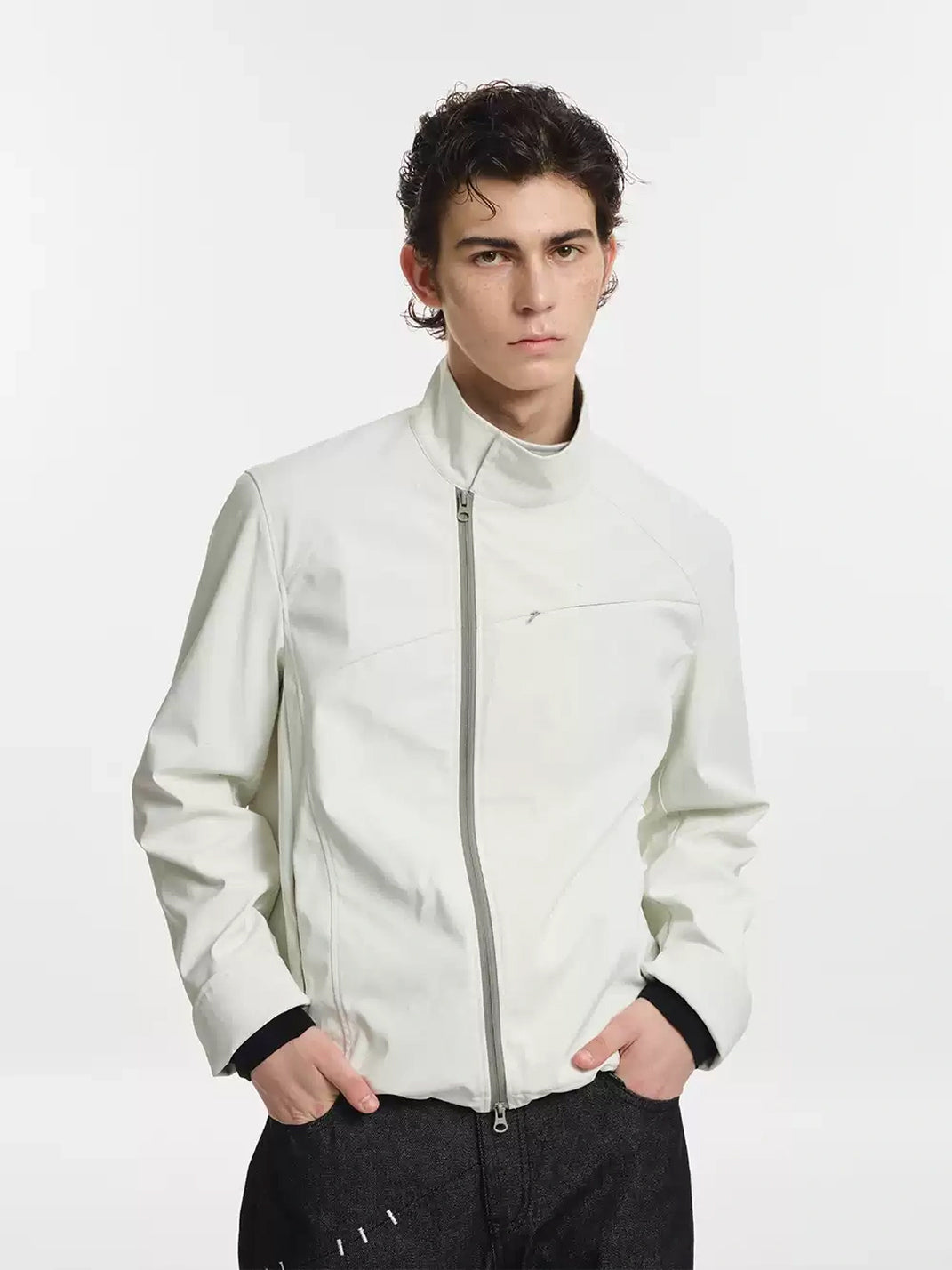 Contrast Cuff Stand Collar Zip Jacket - product view 2