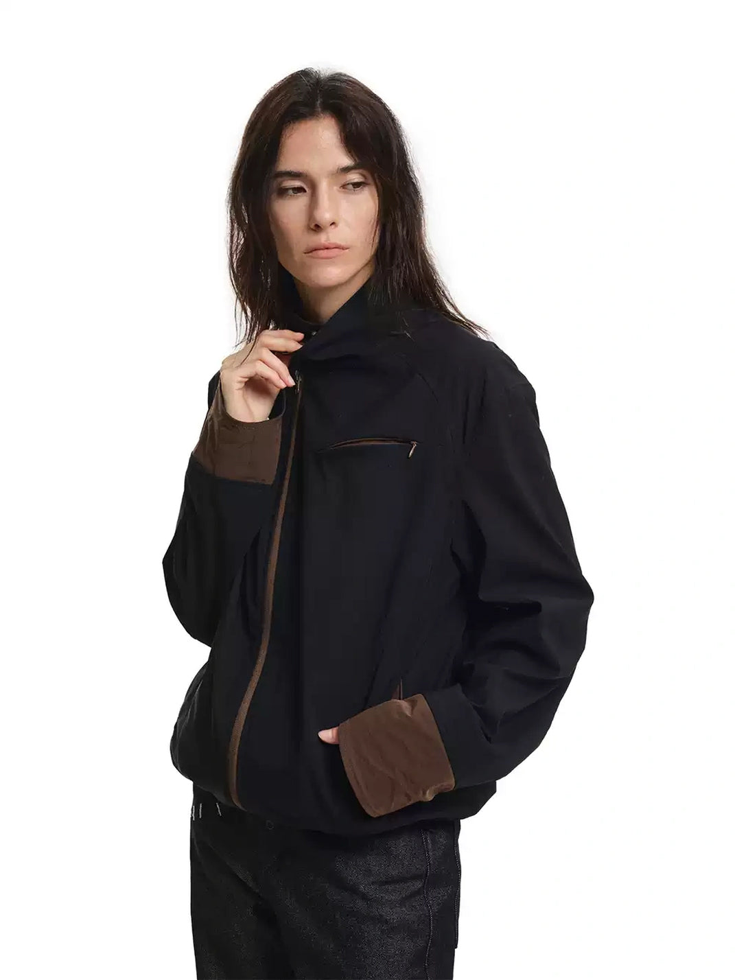 Contrast Cuff Stand Collar Zip Jacket - product view 7