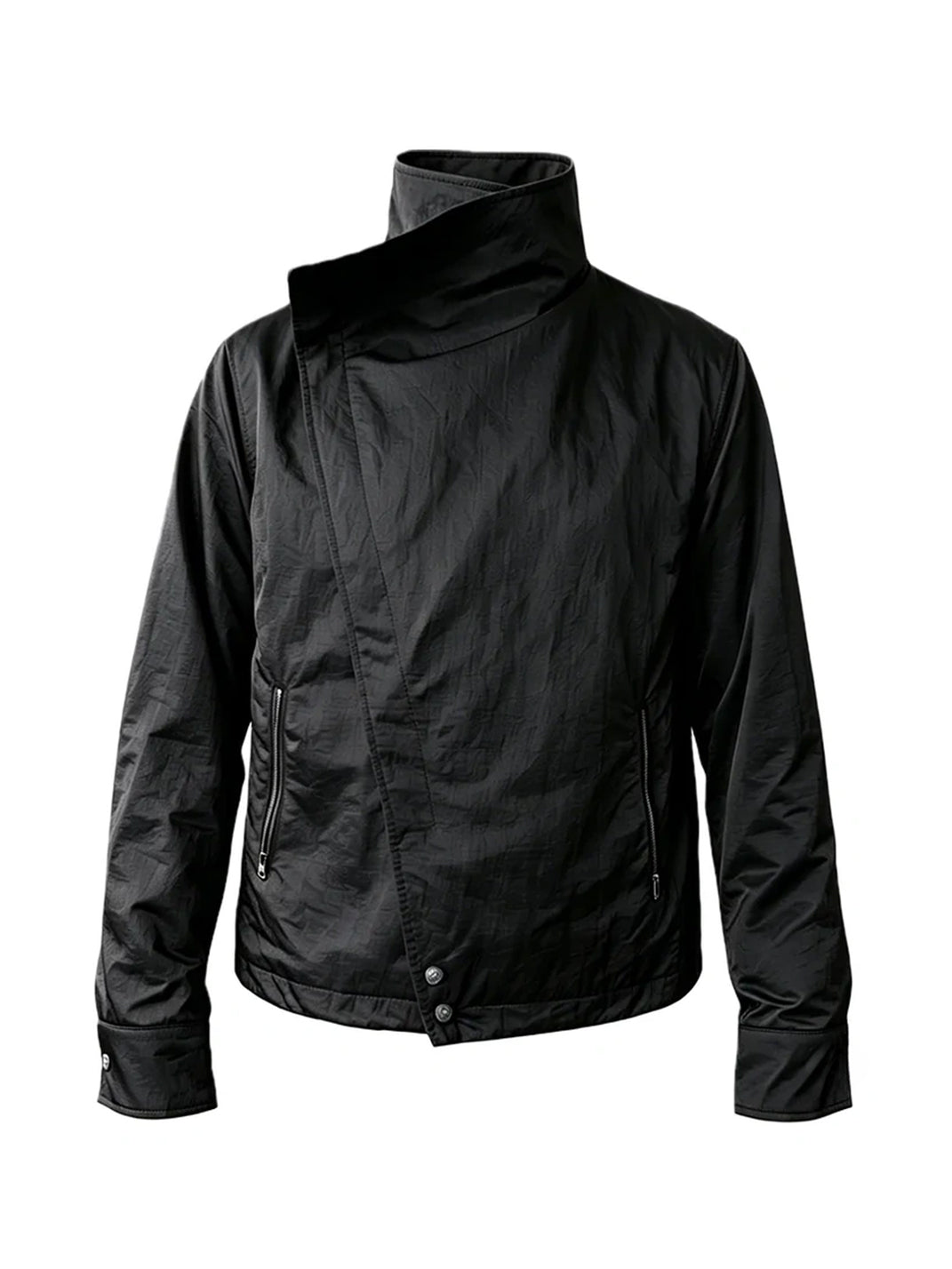 Foldover Collar Asymmetric Black Zip Jacket - product view 1