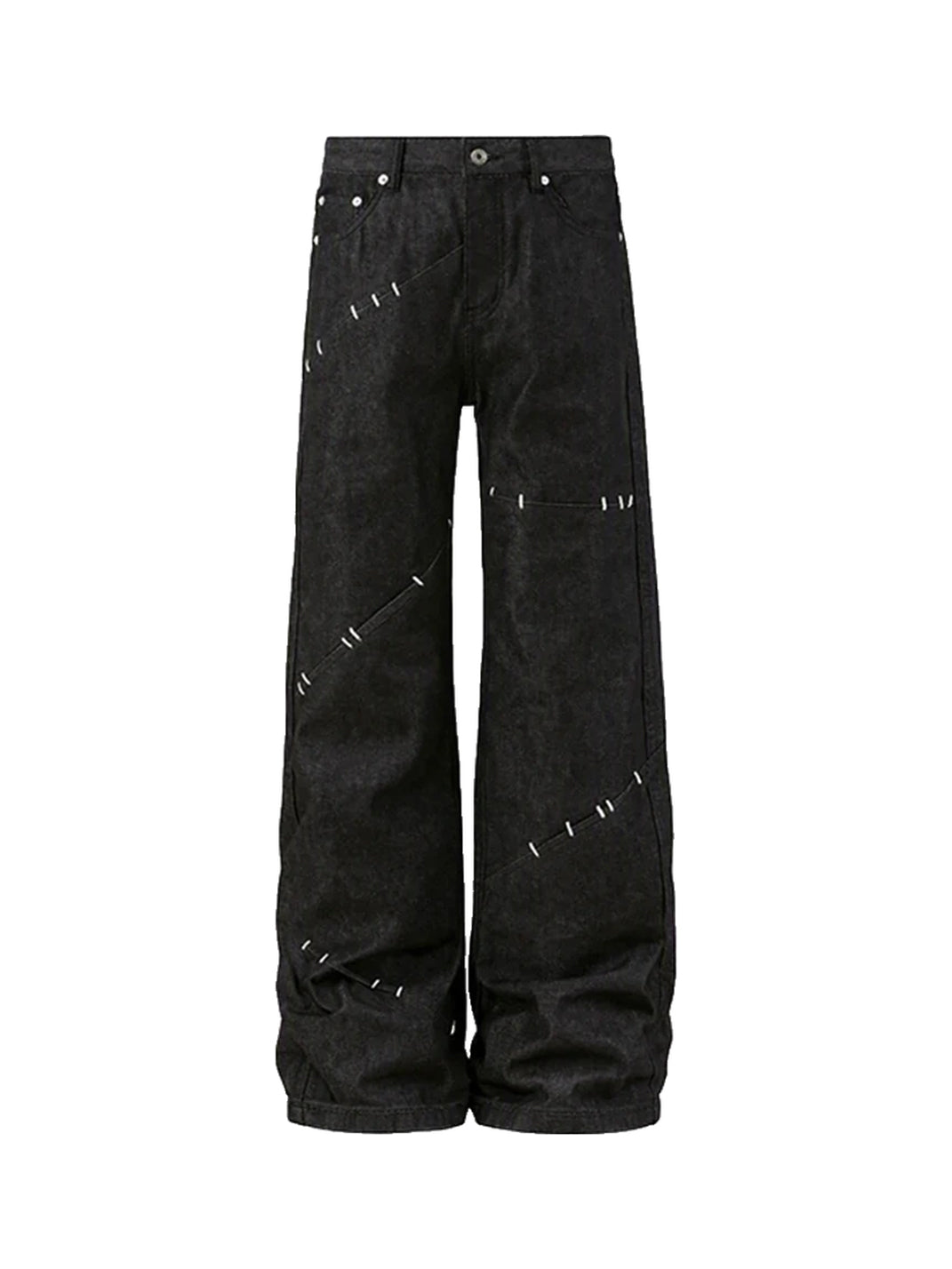 Diagonal Panel Contrast Stitch Wide Leg Jeans - view 1