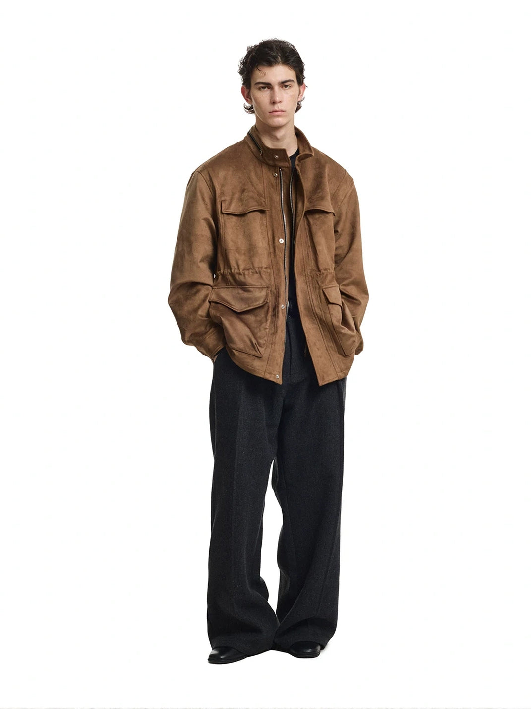 Brown Suede Effect Multi Pocket Field Jacket - product view 4