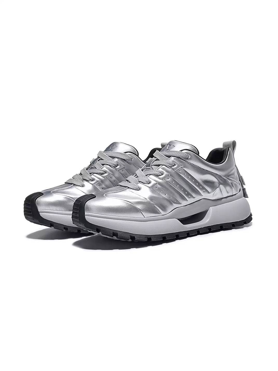Silver Striped Leather Low-Top Sneakers - product view 3