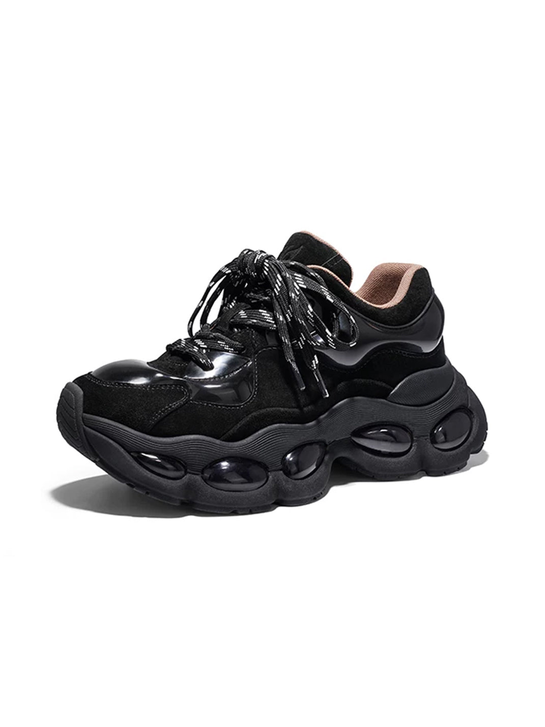Black Bubble Sole Leather Lace-Up Sneakers - product view 1