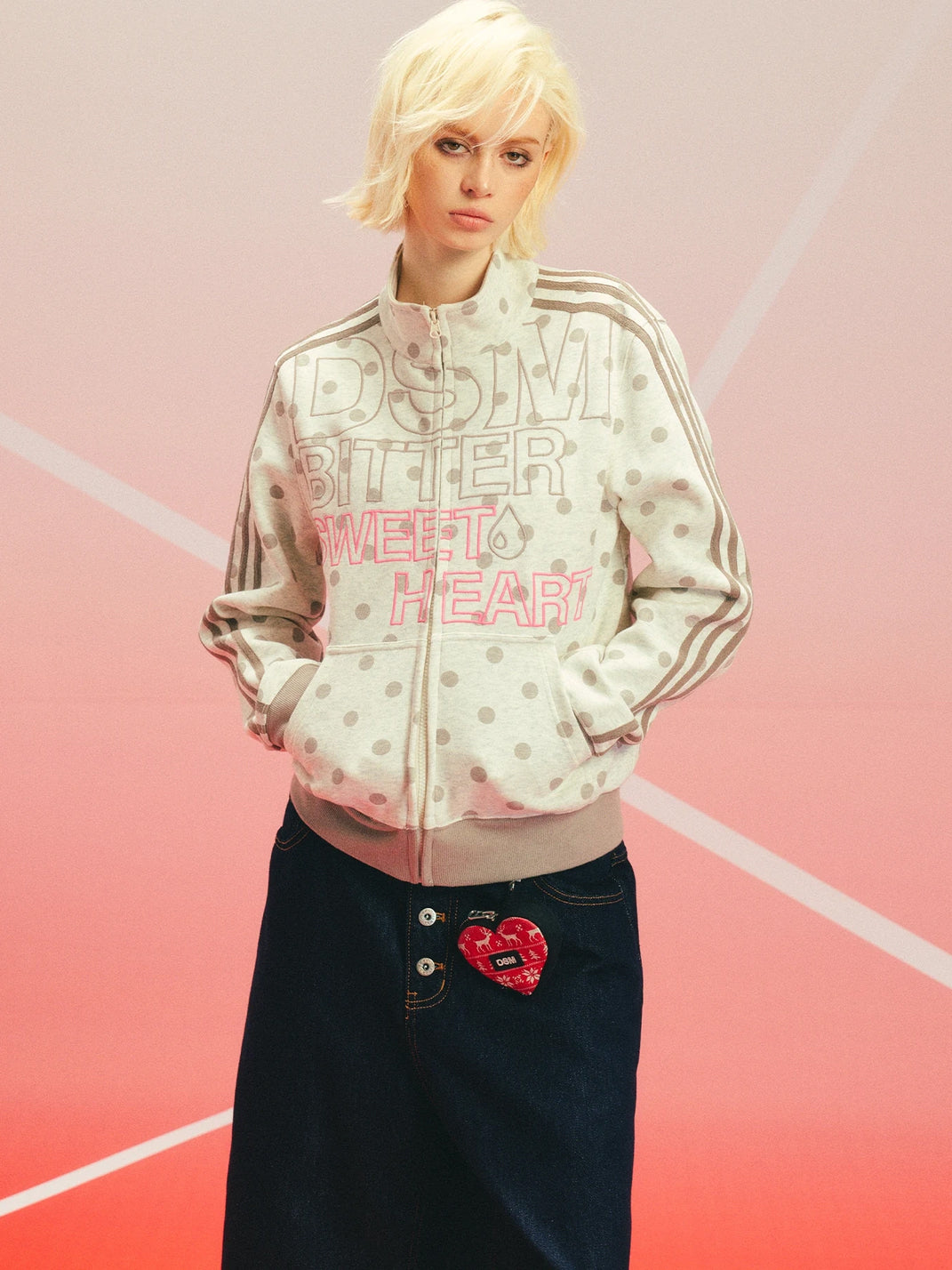 Polka Dot Stripe Sleeve Zip Jacket - product view 8