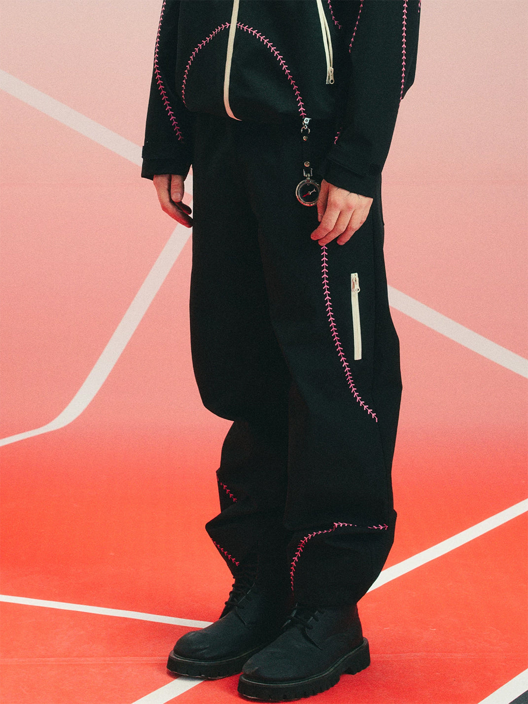 Contrast Stitch Straight Leg Zip Pocket Pants - product view 5