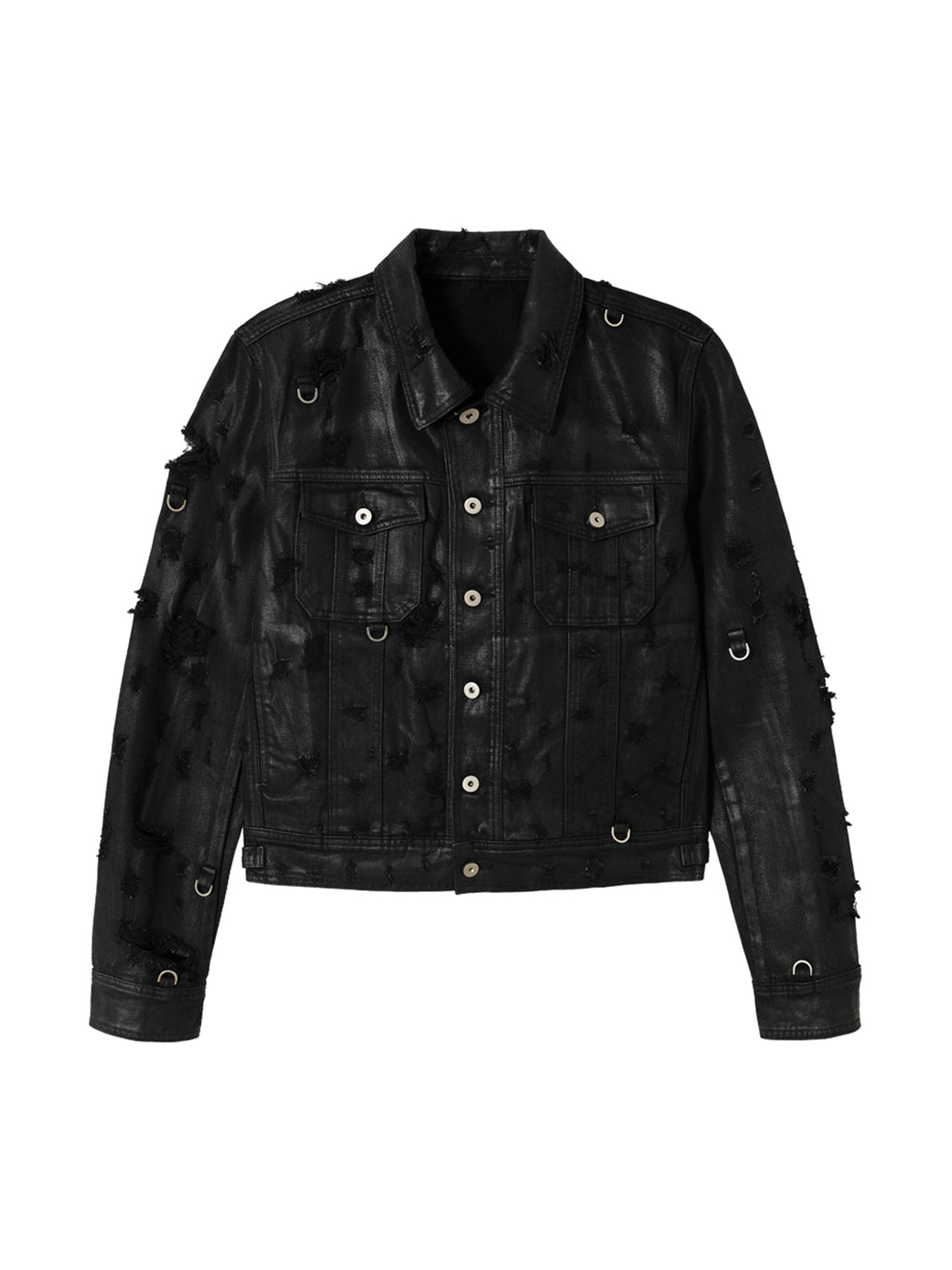 Distressed D Ring Cropped Denim Jacket - product view 1