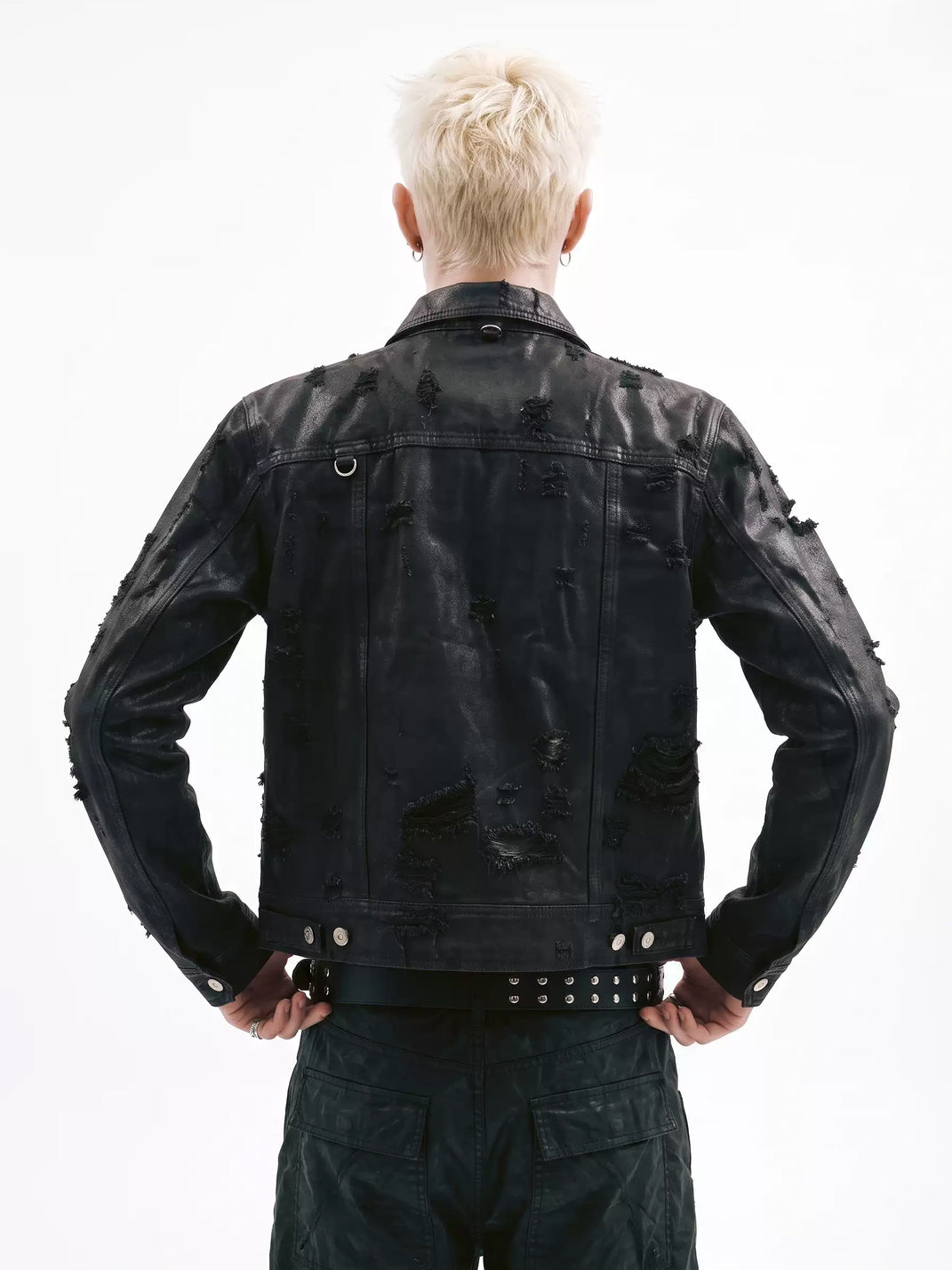 Distressed D Ring Cropped Denim Jacket - product view 3