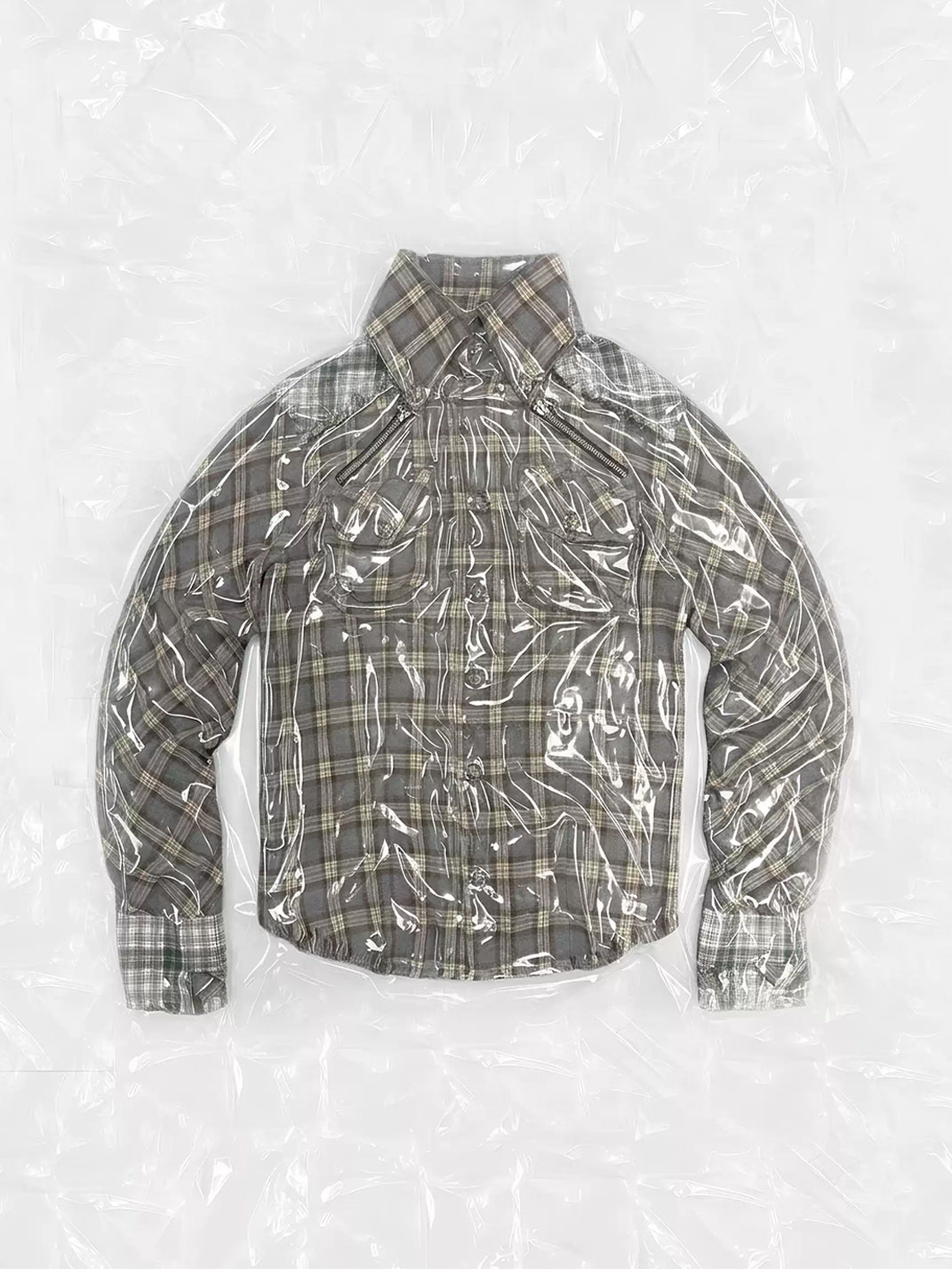 Frayed Plaid Cotton Shoulder Zip Shacket - product view 10