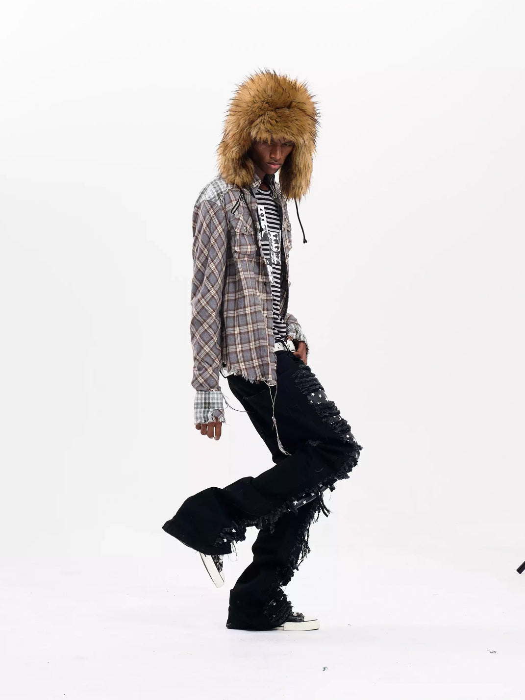 Frayed Plaid Cotton Shoulder Zip Shacket - product view 8