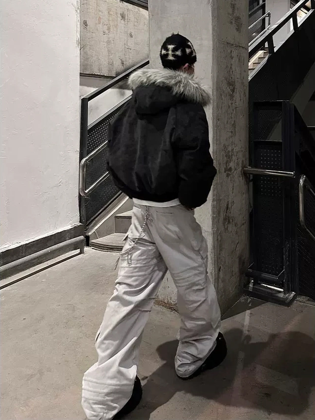 Charcoal Plush Hood Raglan Bomber Jacket - product view 5