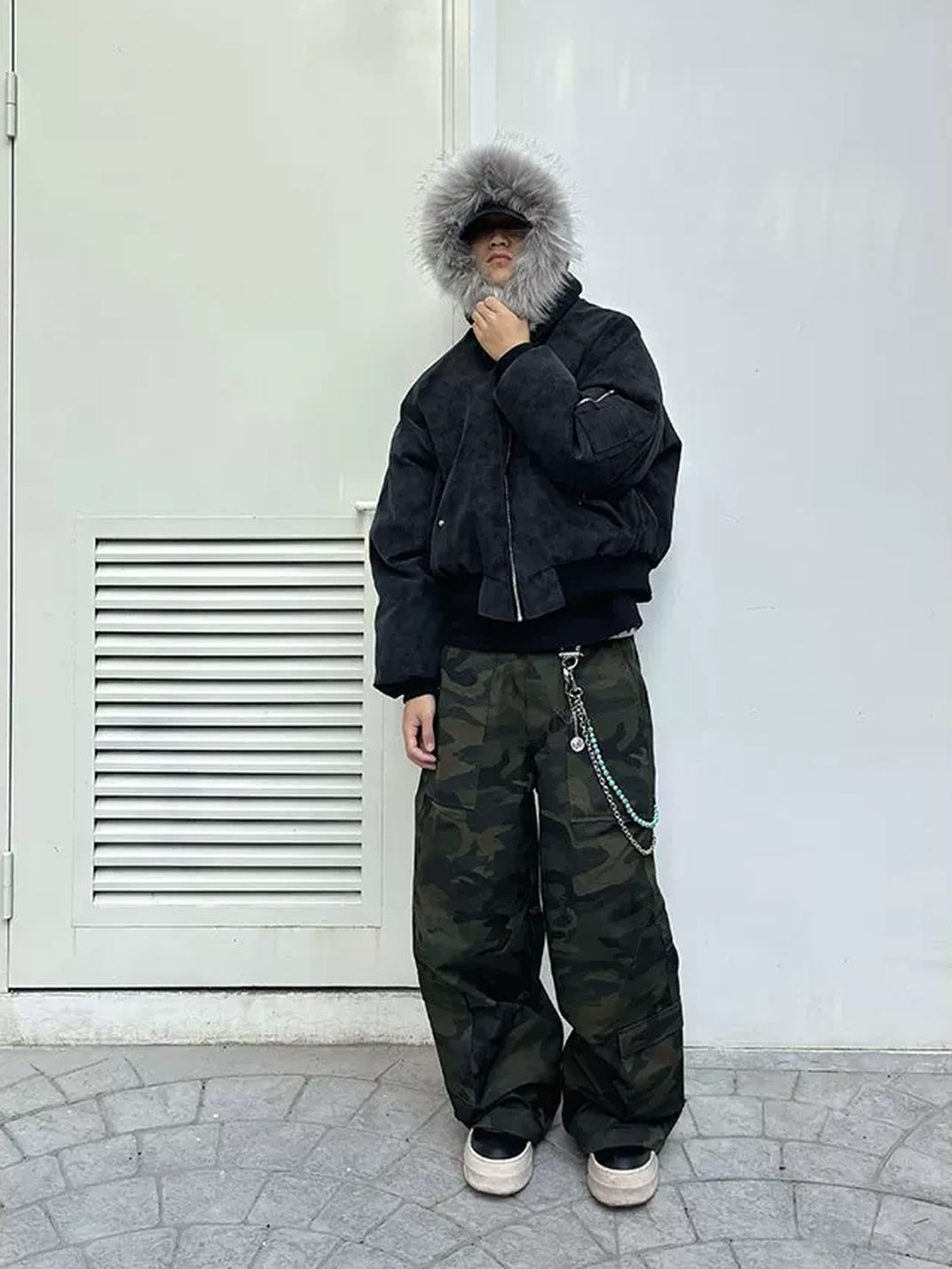 Charcoal Plush Hood Raglan Bomber Jacket - product view 9