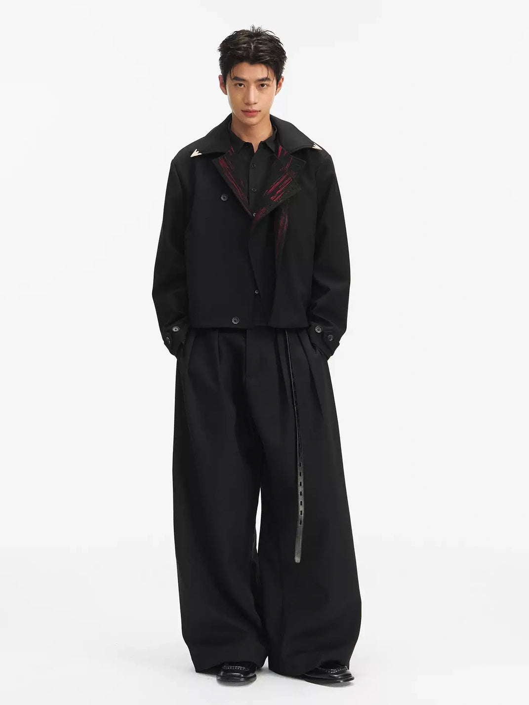 Black Red Lapel Ornate Button Jacket - product view 4