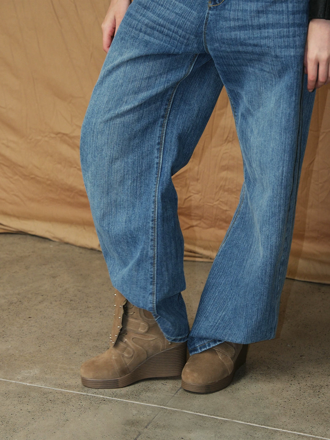 Studded Camel Suede Strap Wedge Boots - product view 3