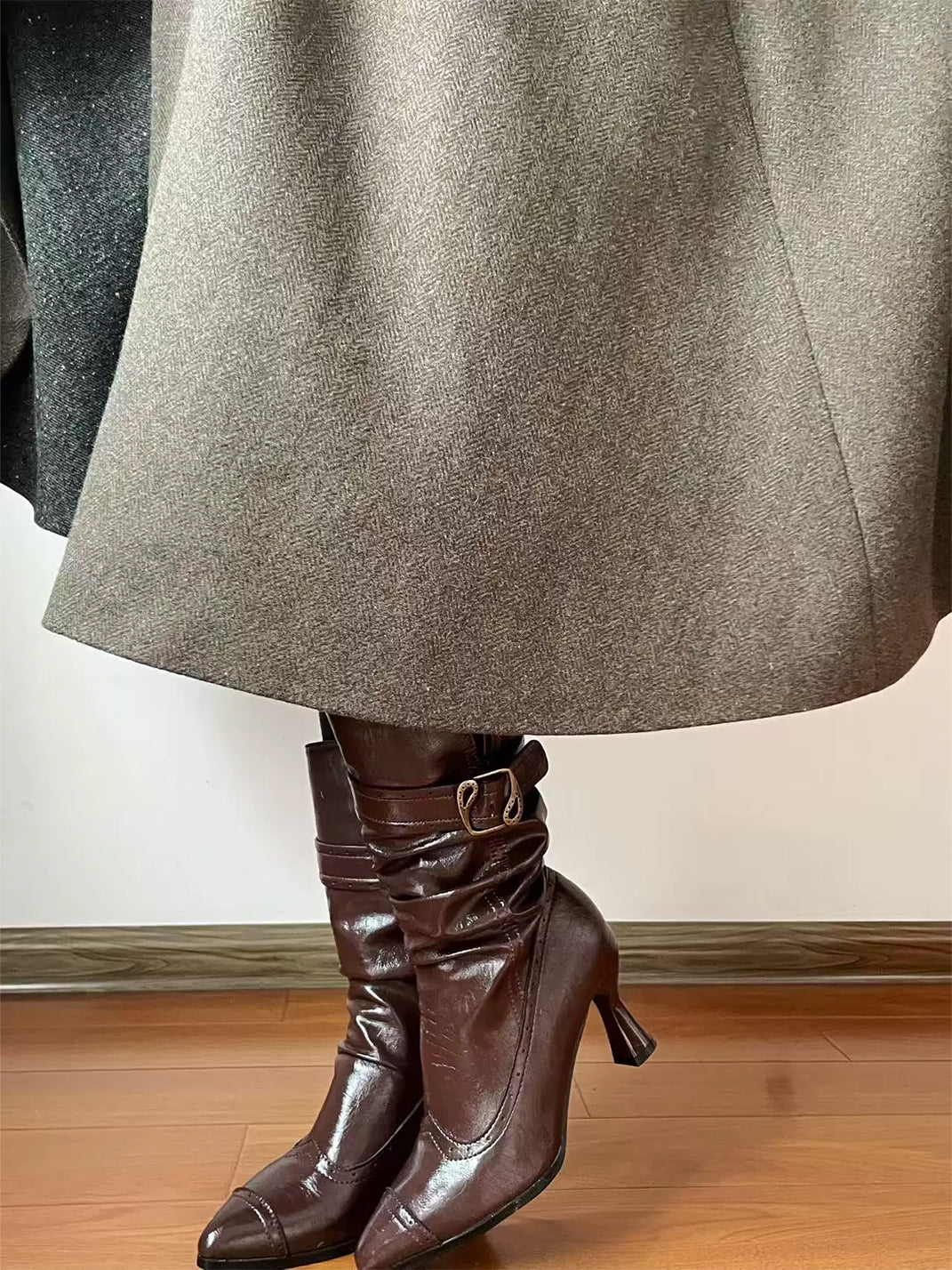 Double Buckle Folded Cuff Pointed Heel Boots - product view 7