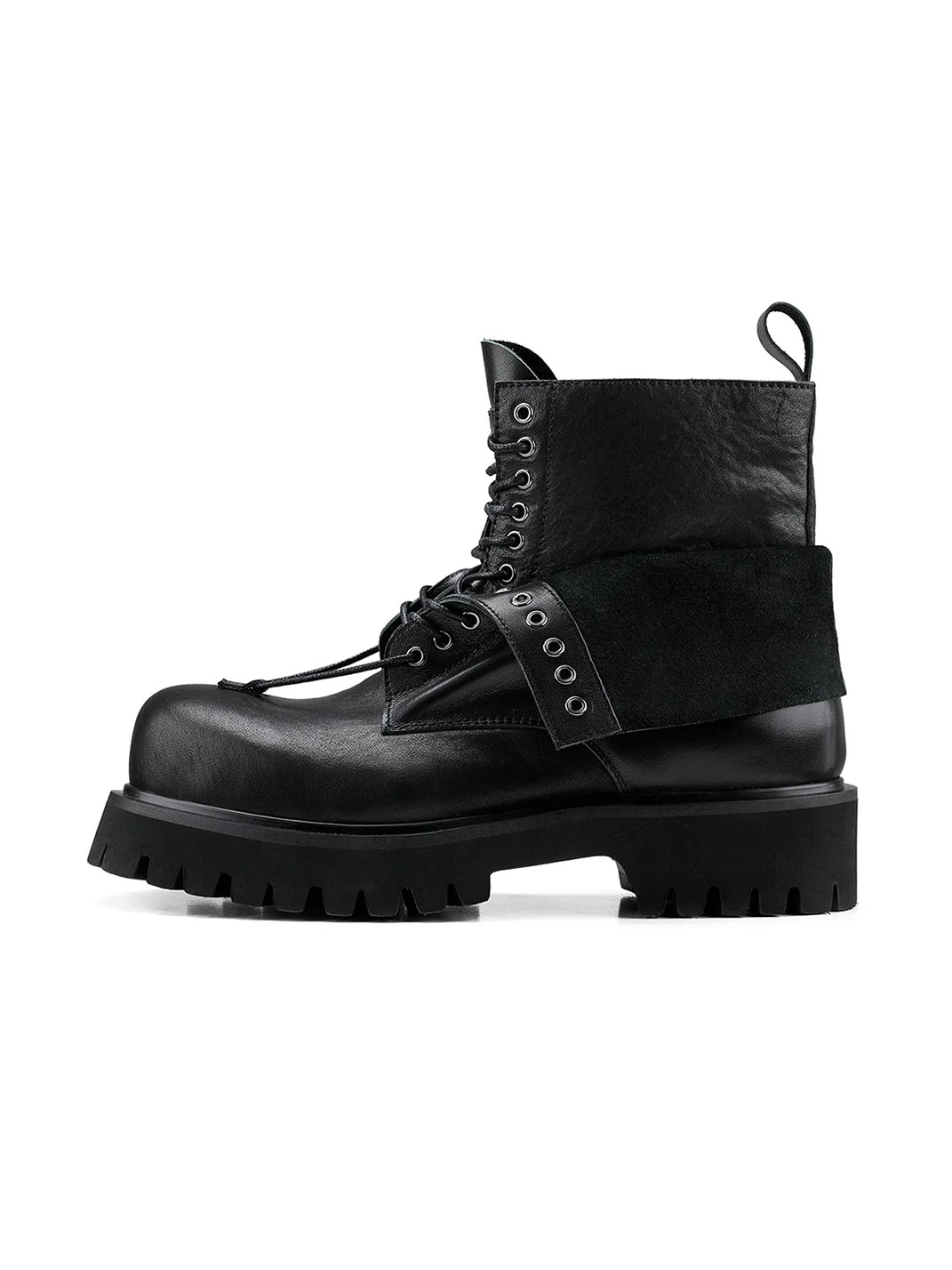 Black Foldover Eyelet Lug Sole Boots - product view 1