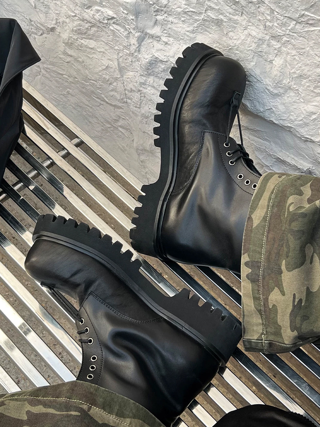 Black Foldover Eyelet Lug Sole Boots - product view 3