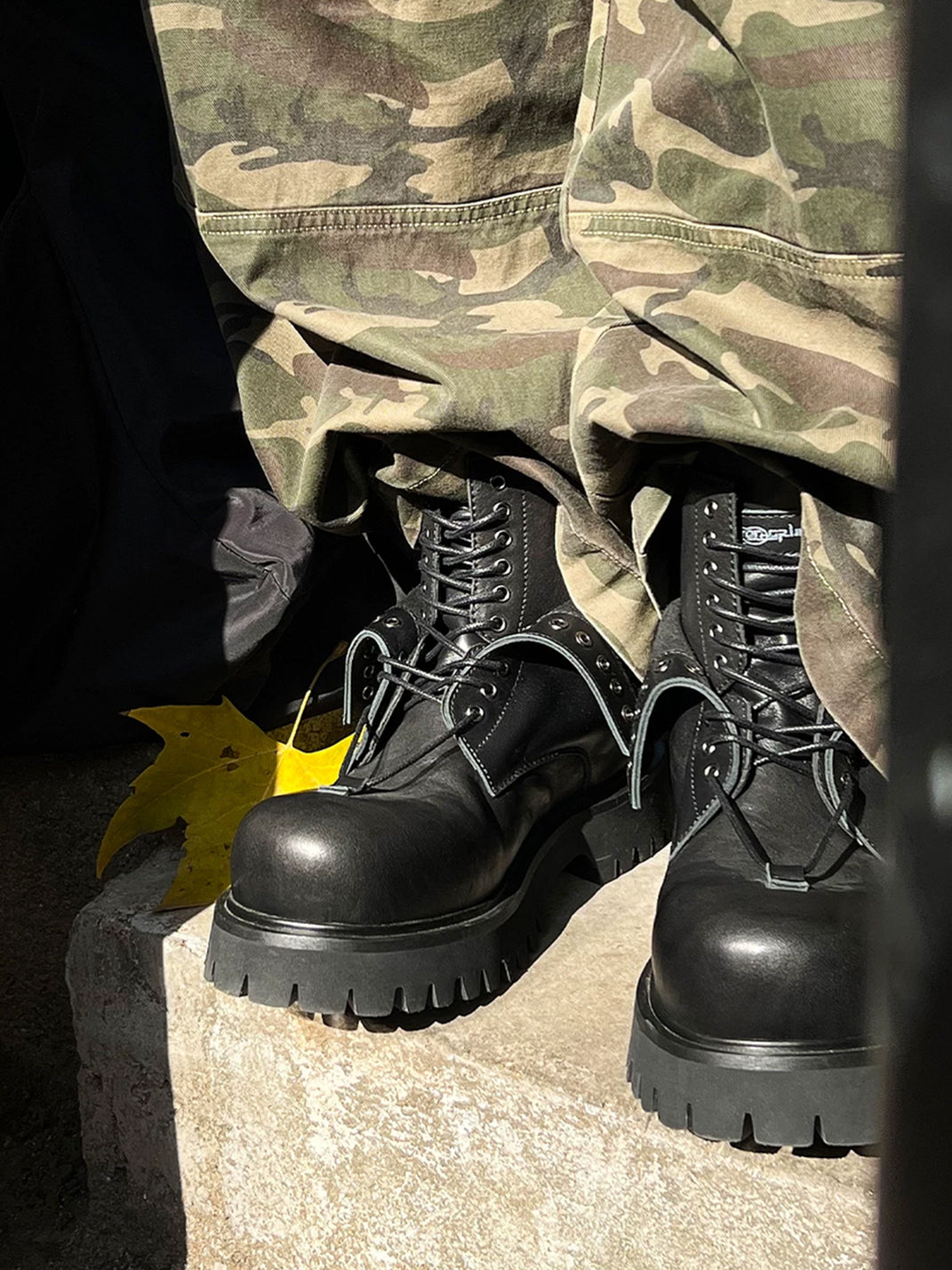 Black Foldover Eyelet Lug Sole Boots - product view 4
