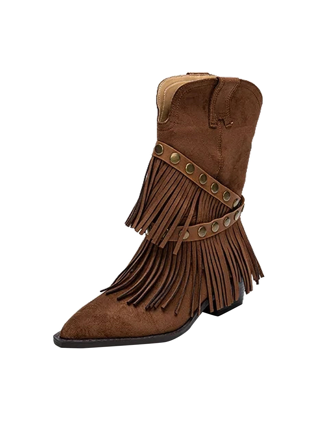 Studded Strap Tiered Fringe Western Boots - product view 1