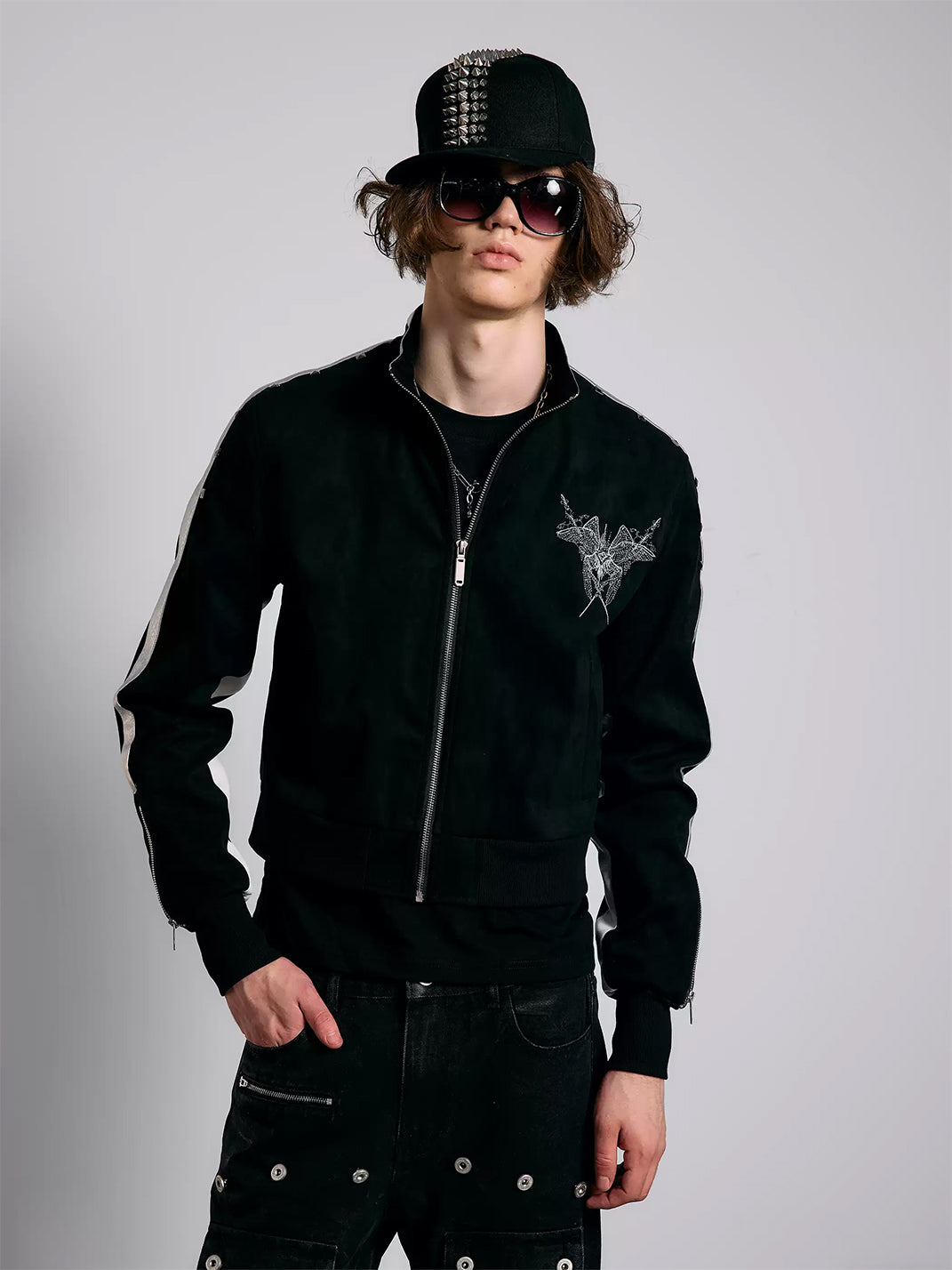 Silver Stripe Wing Embroidered Stand Collar Jacket - product view 3