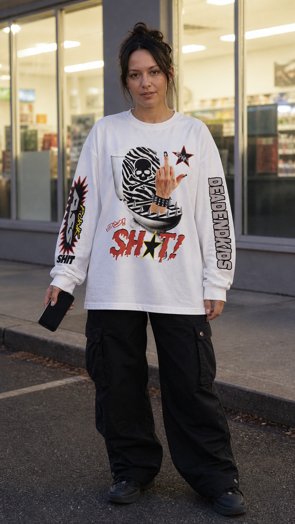 Punk Skull Graphic Oversized Long-Sleeve T-Shirt natural UGC showcase 2
