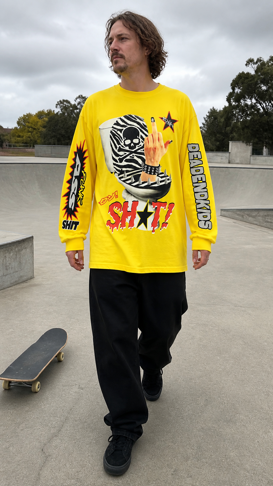 Punk Skull Graphic Oversized Long-Sleeve T-Shirt natural UGC showcase 3
