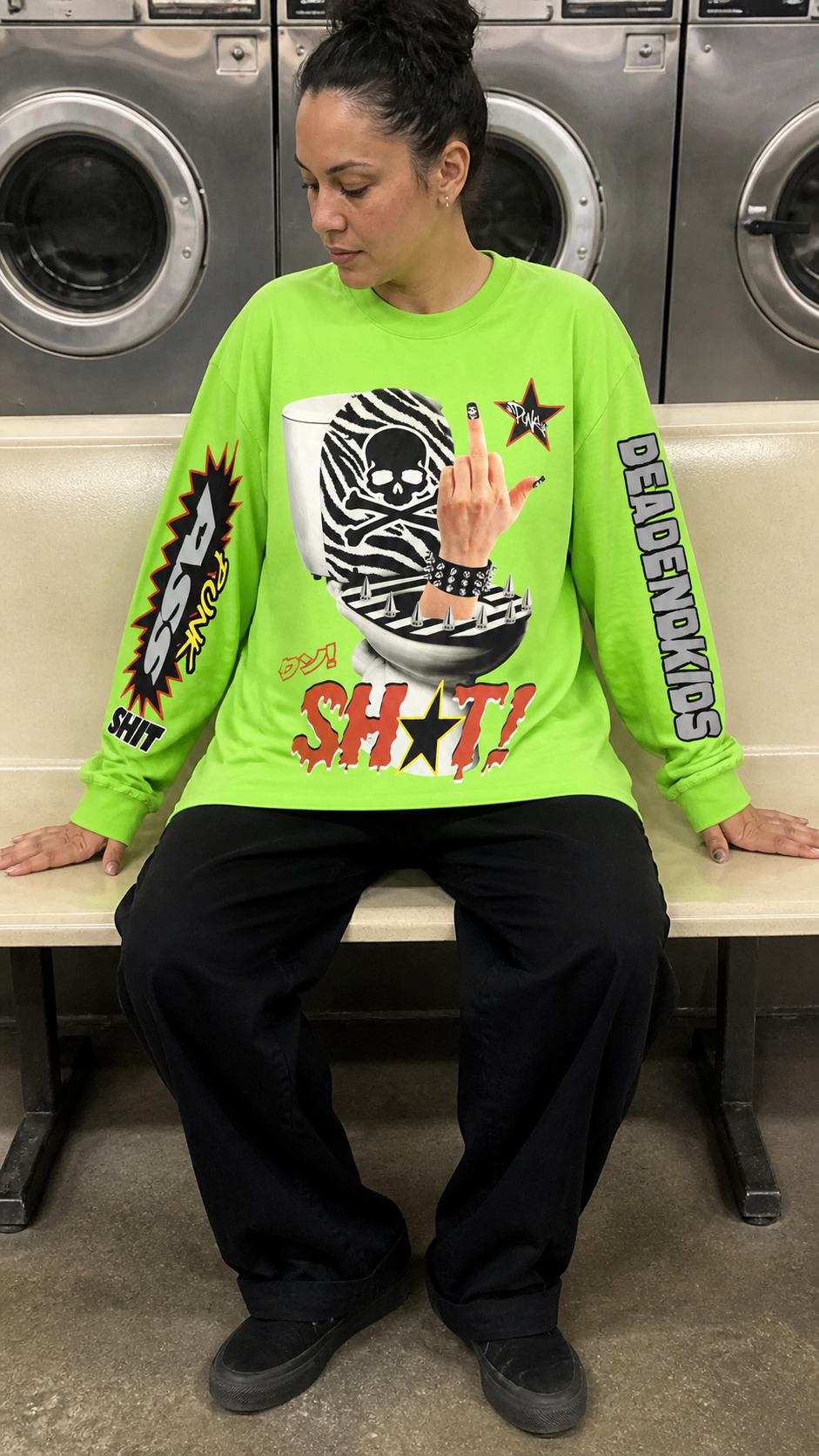 Punk Skull Graphic Oversized Long-Sleeve T-Shirt natural UGC showcase 4