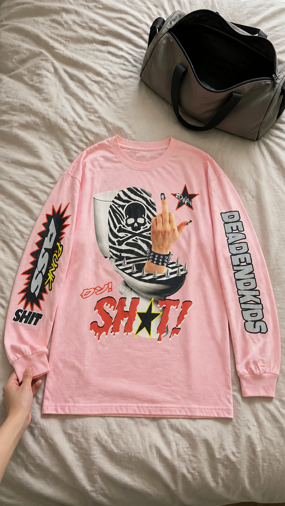 Punk Skull Graphic Oversized Long-Sleeve T-Shirt natural UGC showcase 5