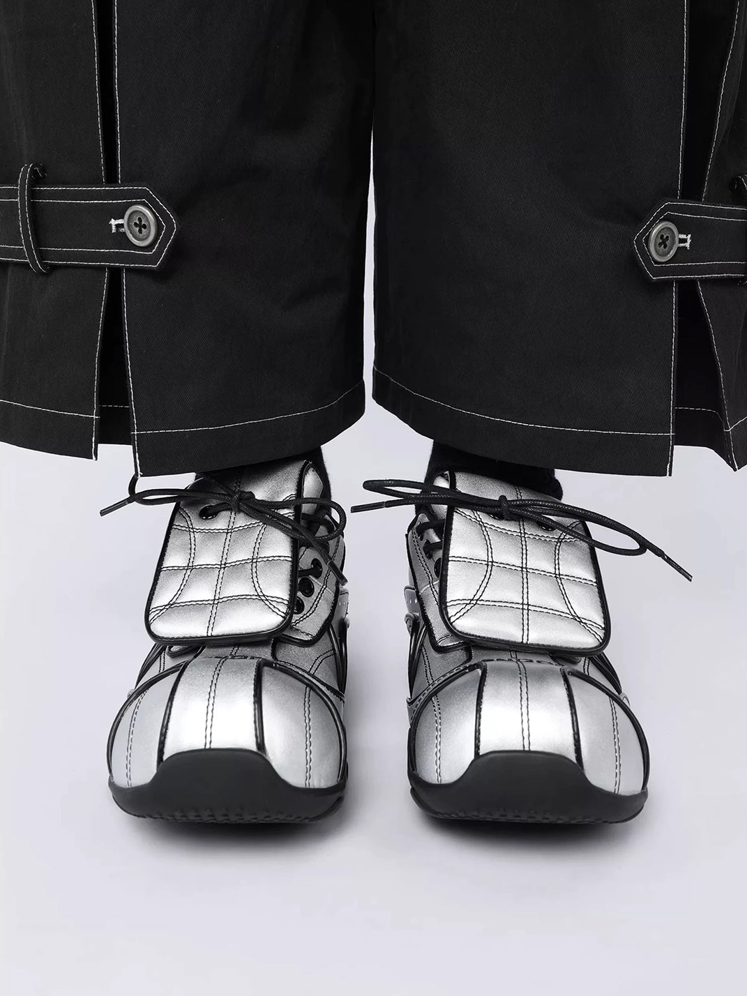 Quilted Silver Foldover-Tongue Low-Top Sneakers - view 5