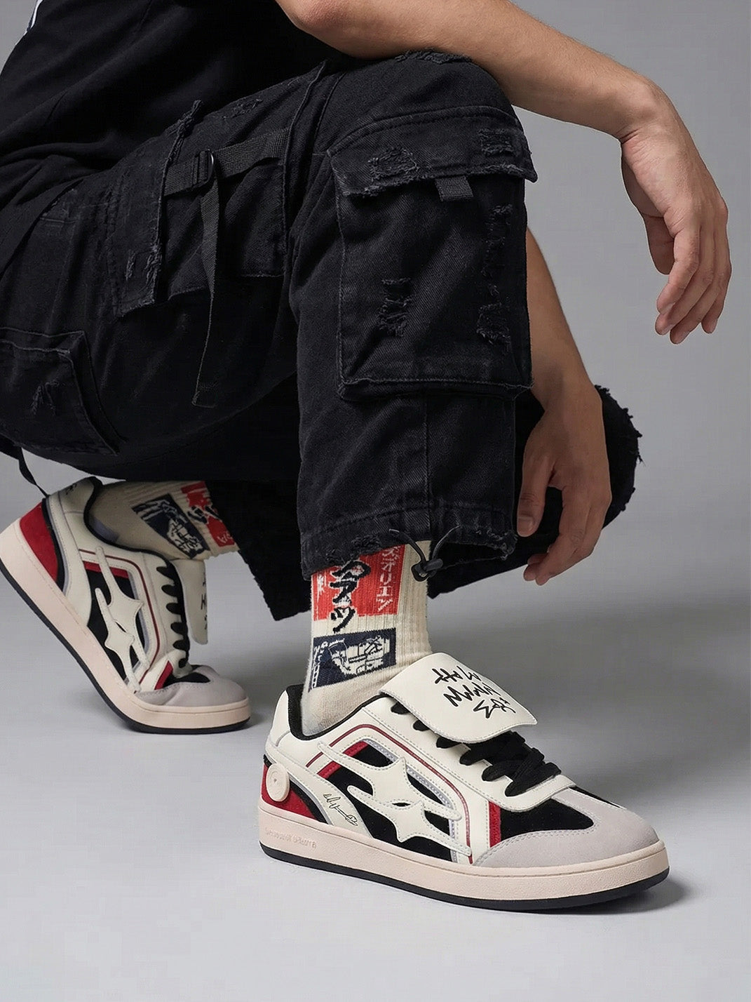 Red Flame-Panel Retro Trainer Sneakers - View 4